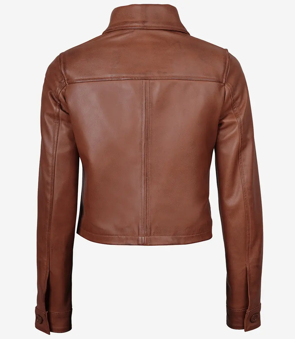 Johnson Damen Cognac Cafe Racer gesteppte Lederjacke