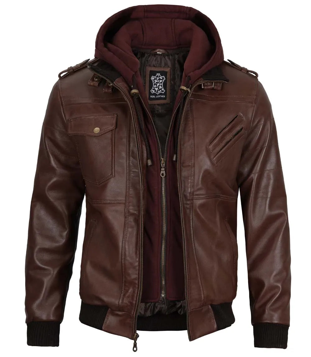 Veste en cuir marron foncé pour homme