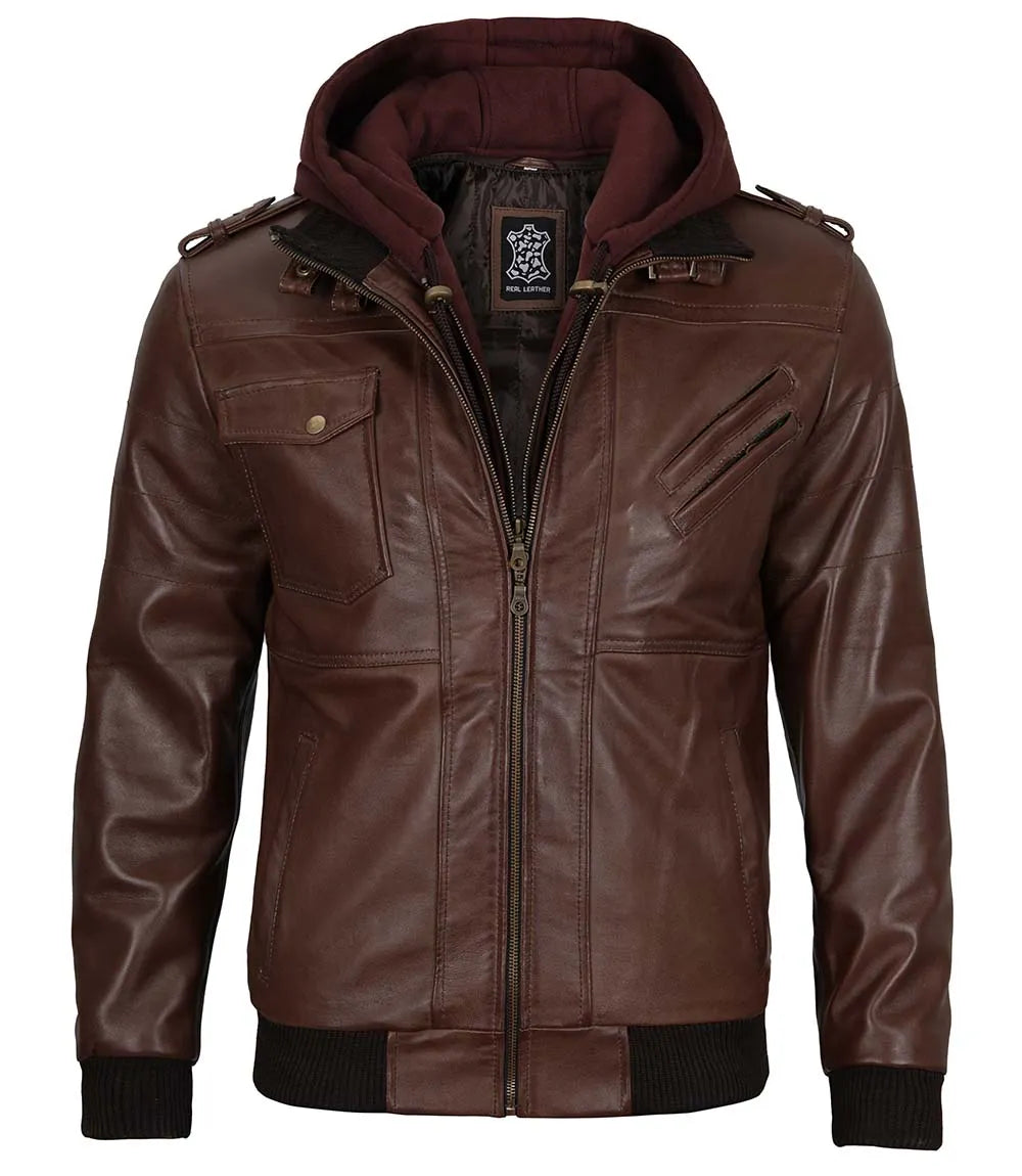 Veste en cuir marron foncé pour homme