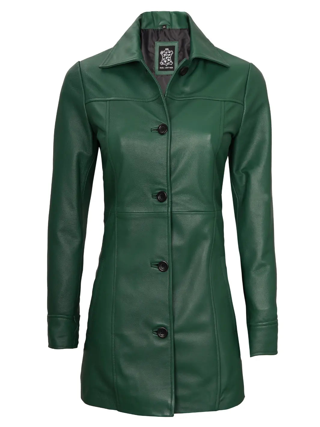 manteau en cuir vert pour femme