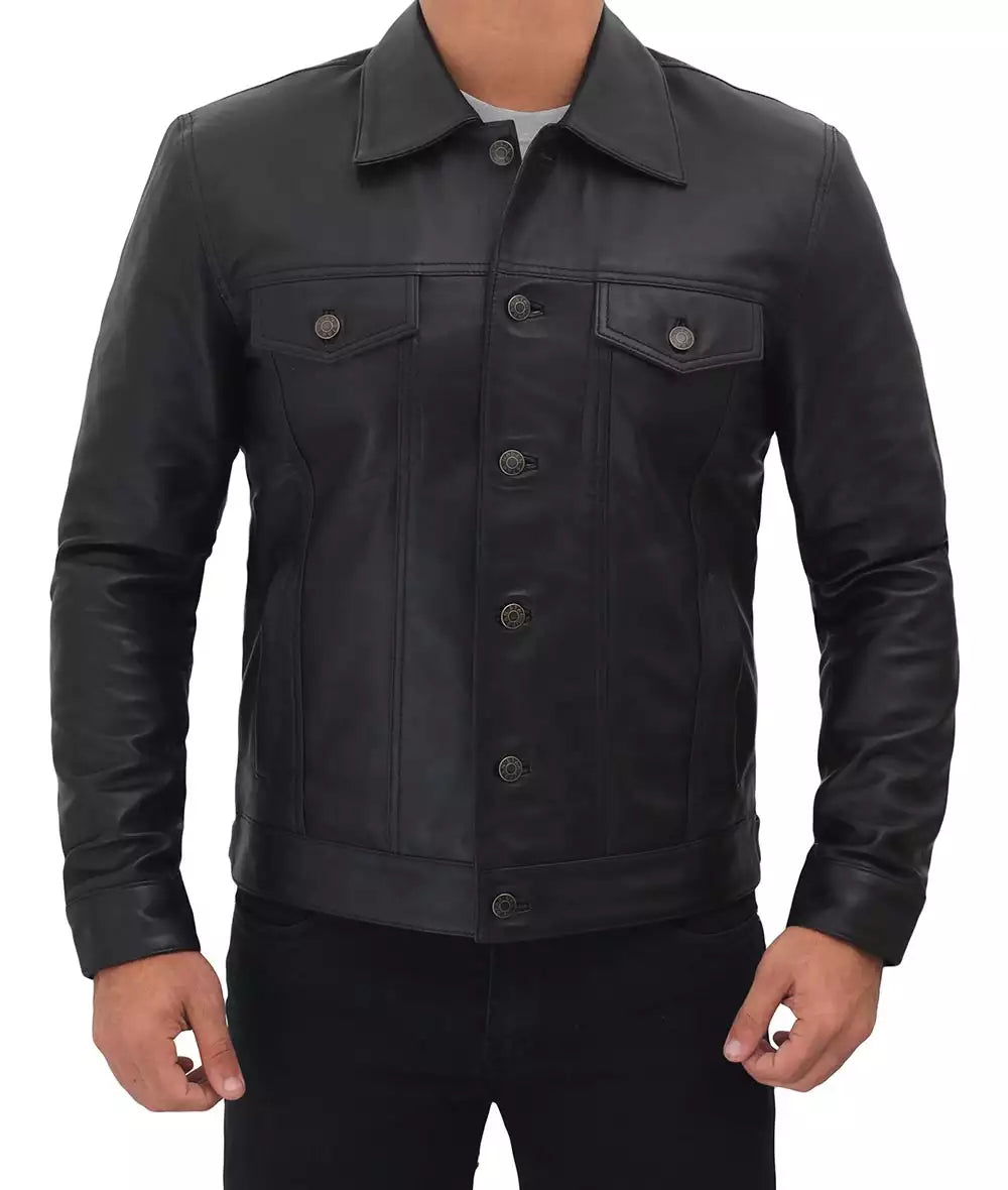 veste camionneur en cuir noir