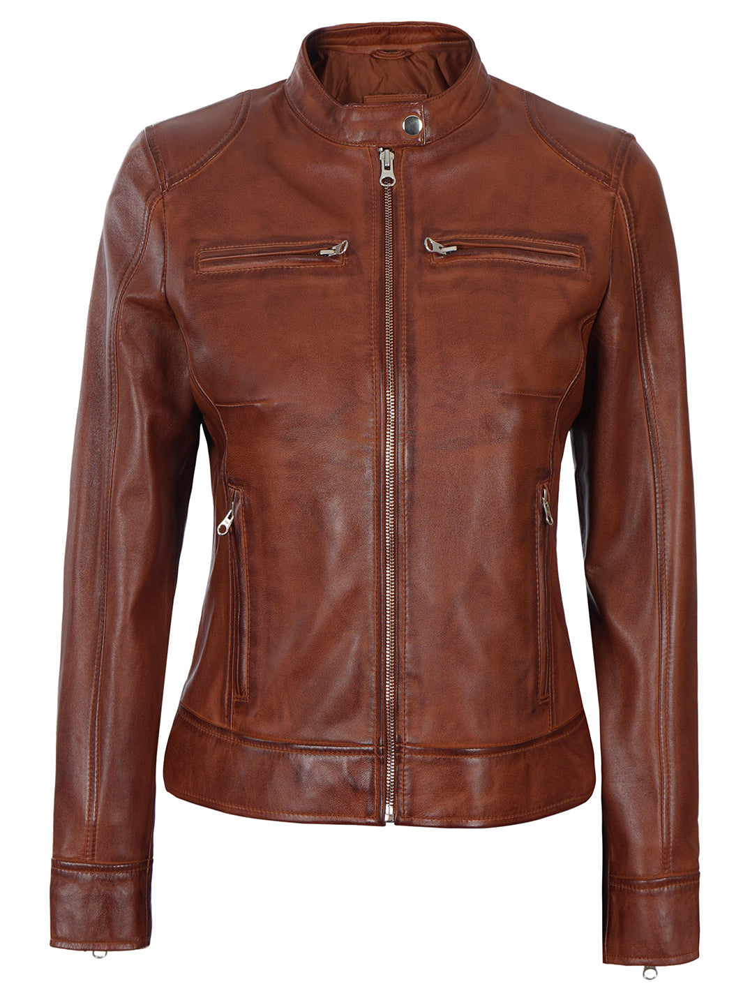 veste en cuir cognac pour femme