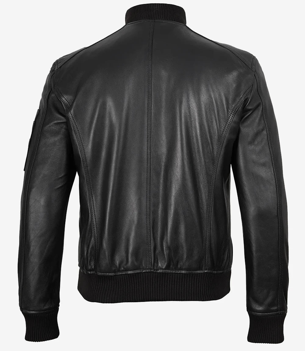 Blouson aviateur en cuir d'agneau véritable noir pour homme