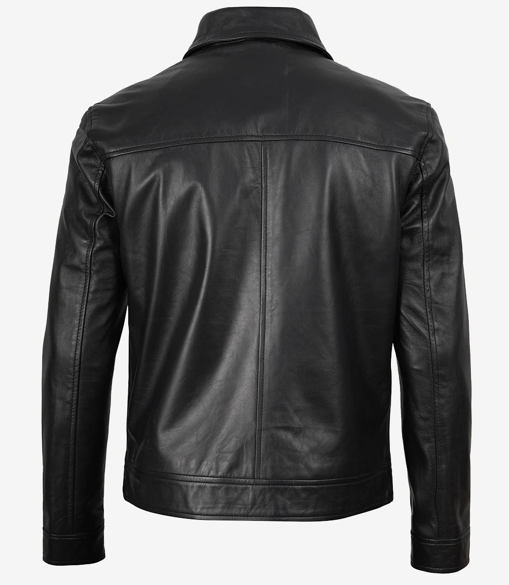 Veste en cuir véritable noire pour homme