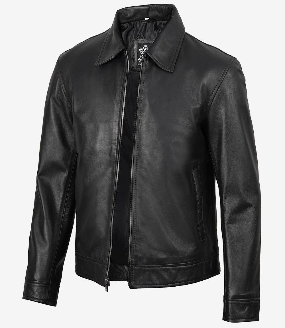 Veste en cuir véritable noir pour homme