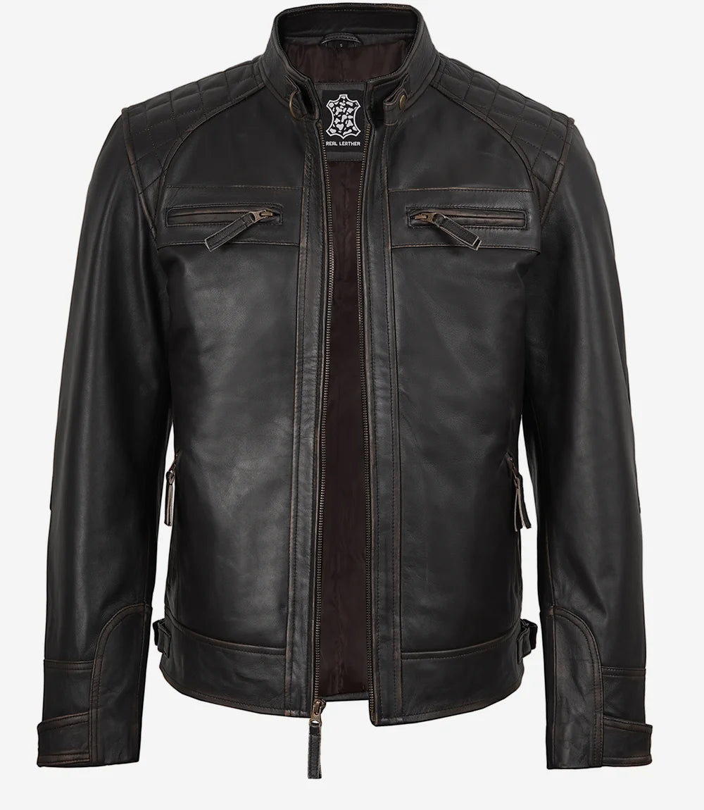 veste en cuir marron foncé pour homme