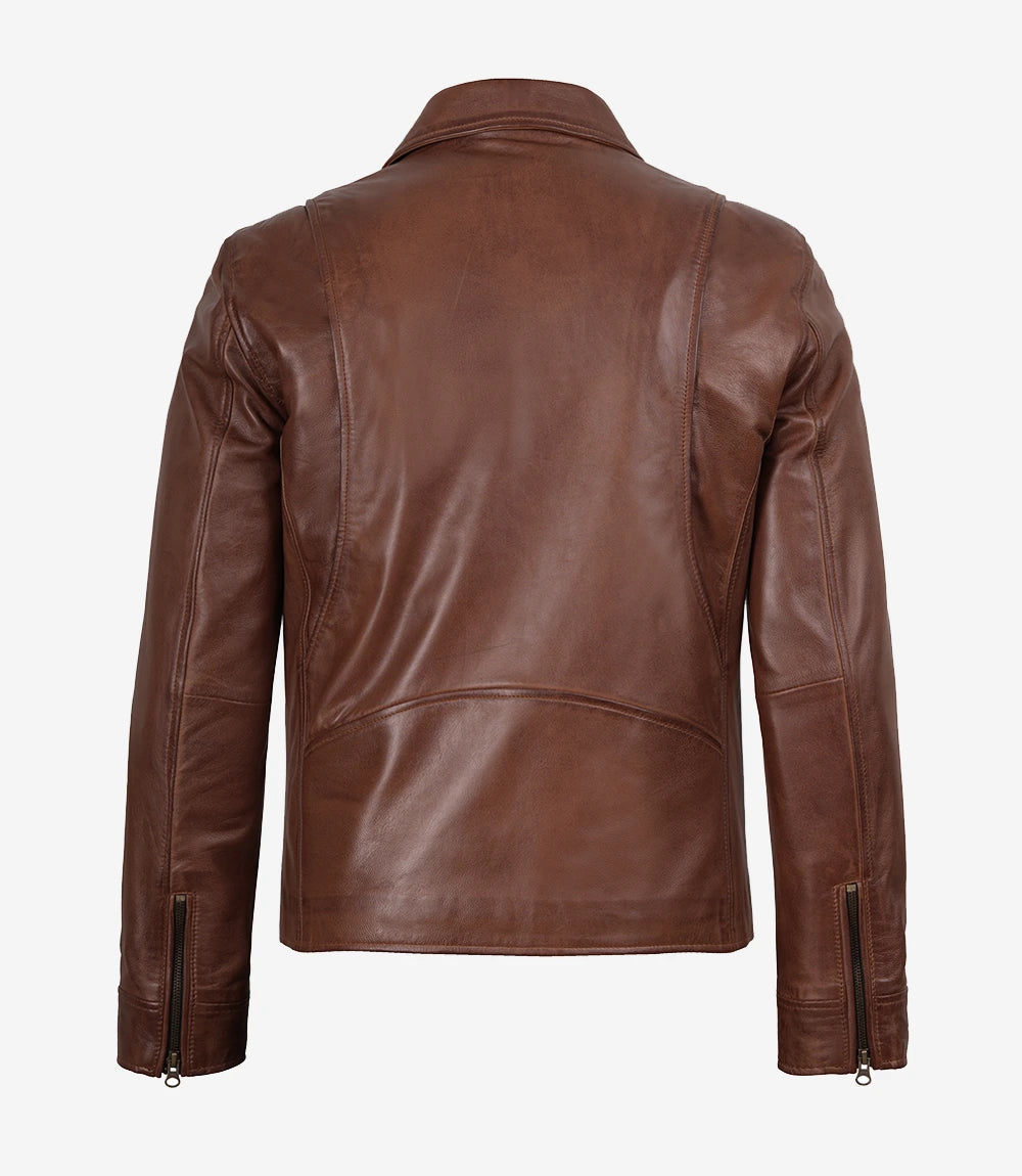 Reeves Herren-Bikerjacke aus echtem Leder in Braun
