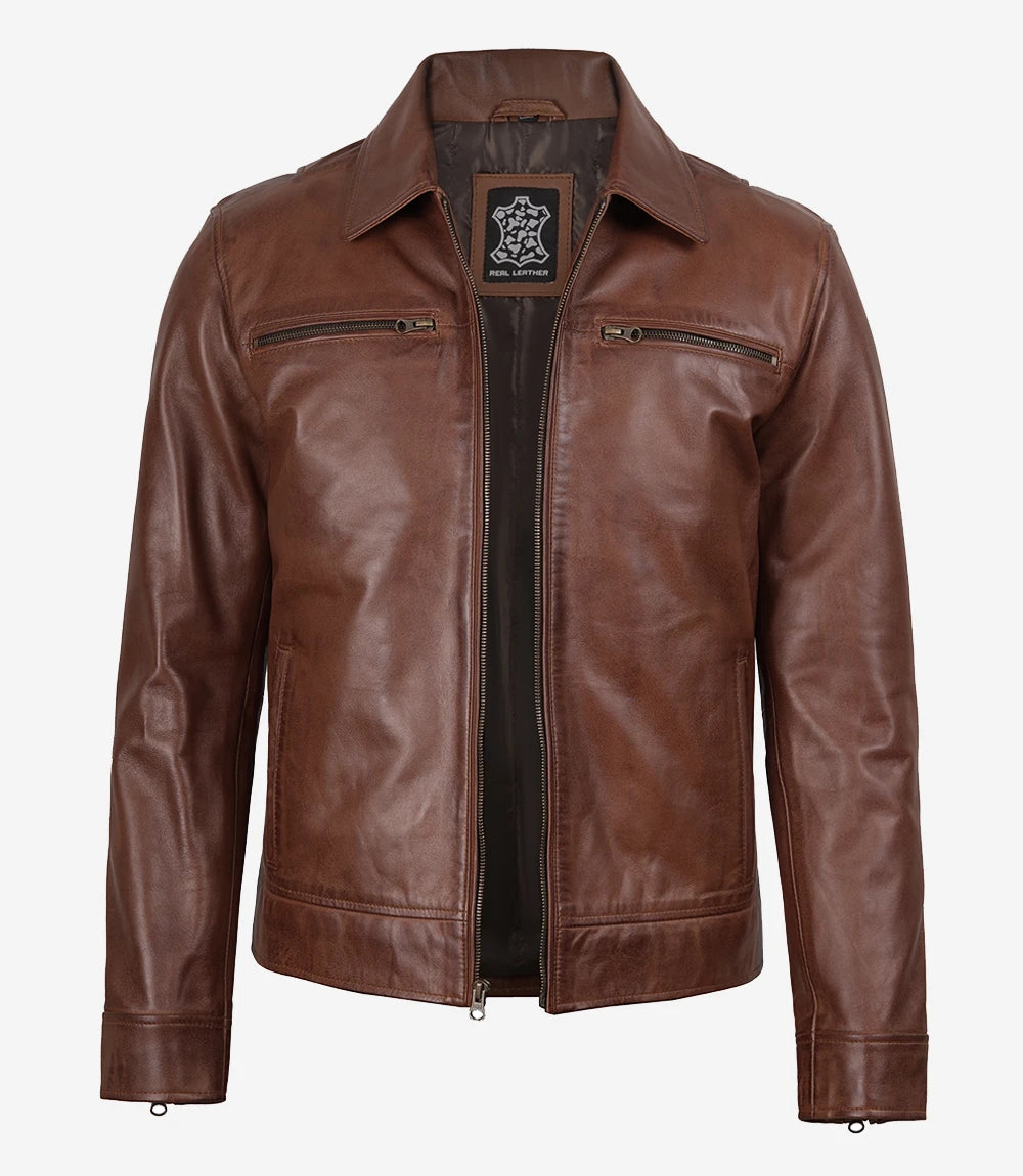 Reeves Herren-Bikerjacke aus echtem Leder in Braun