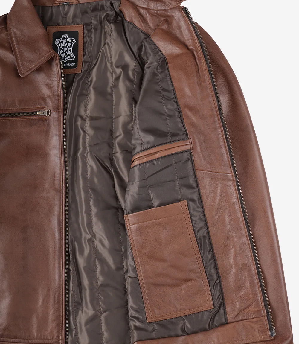 Reeves Herren-Bikerjacke aus echtem Leder in Braun