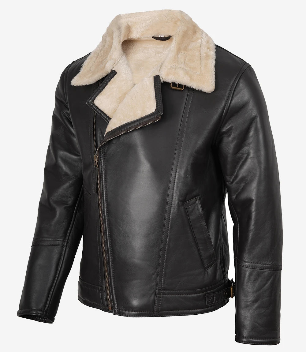 veste en peau lainée marron pour homme
