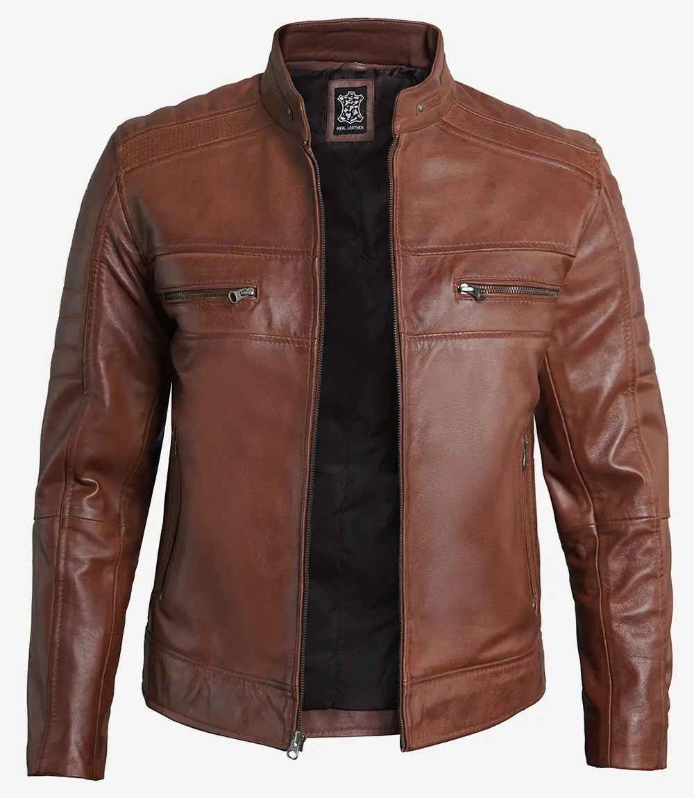 Austin Herren-Lederjacke „Cafe Racer“ in Cognac