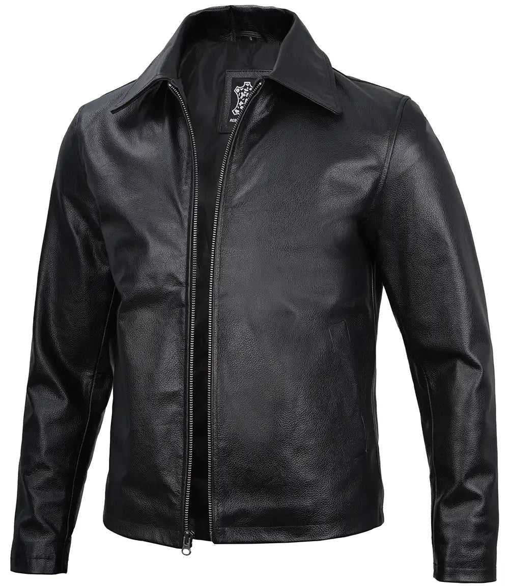 Veste en cuir de vachette noire pour homme