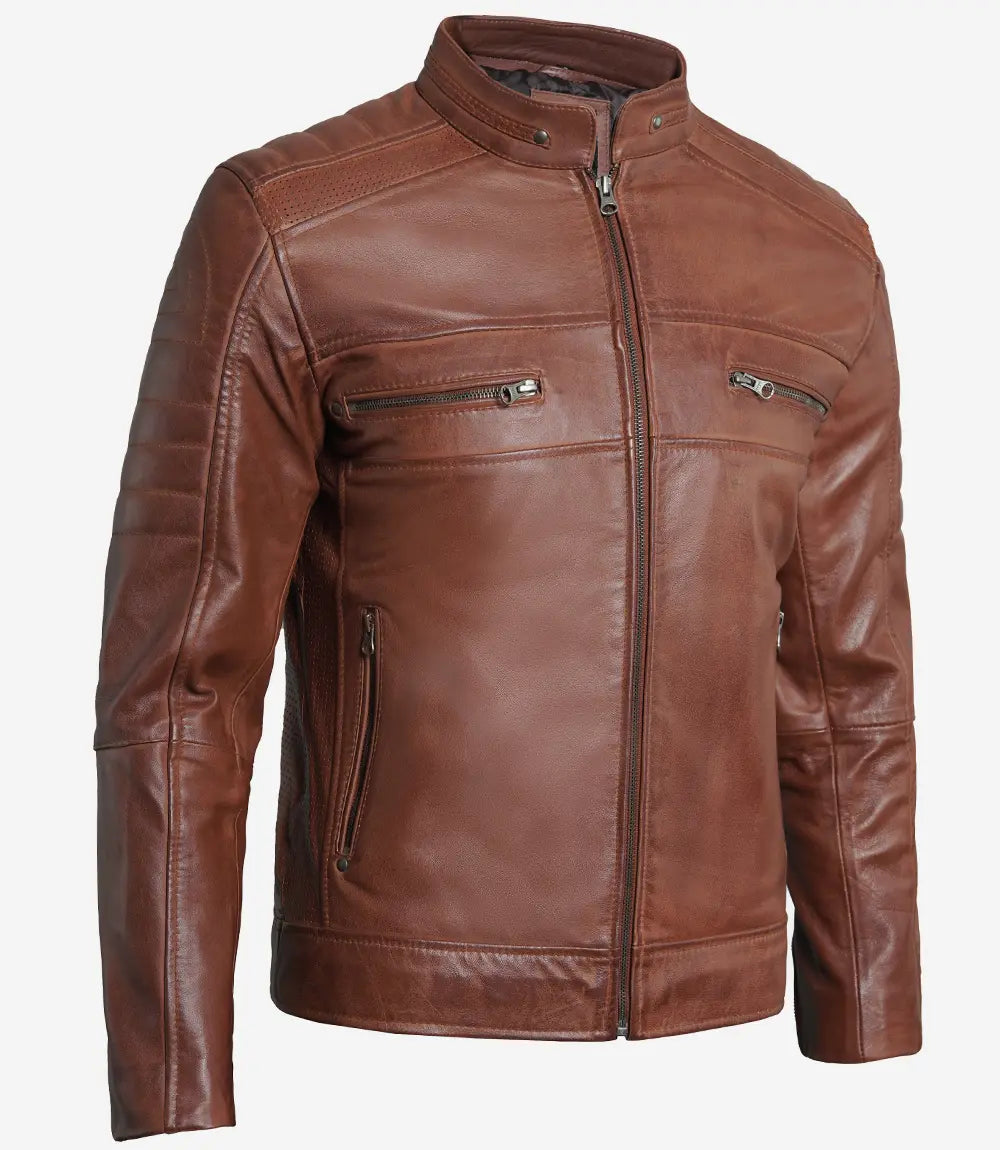 Austin Herren-Lederjacke „Cafe Racer“ in Cognac