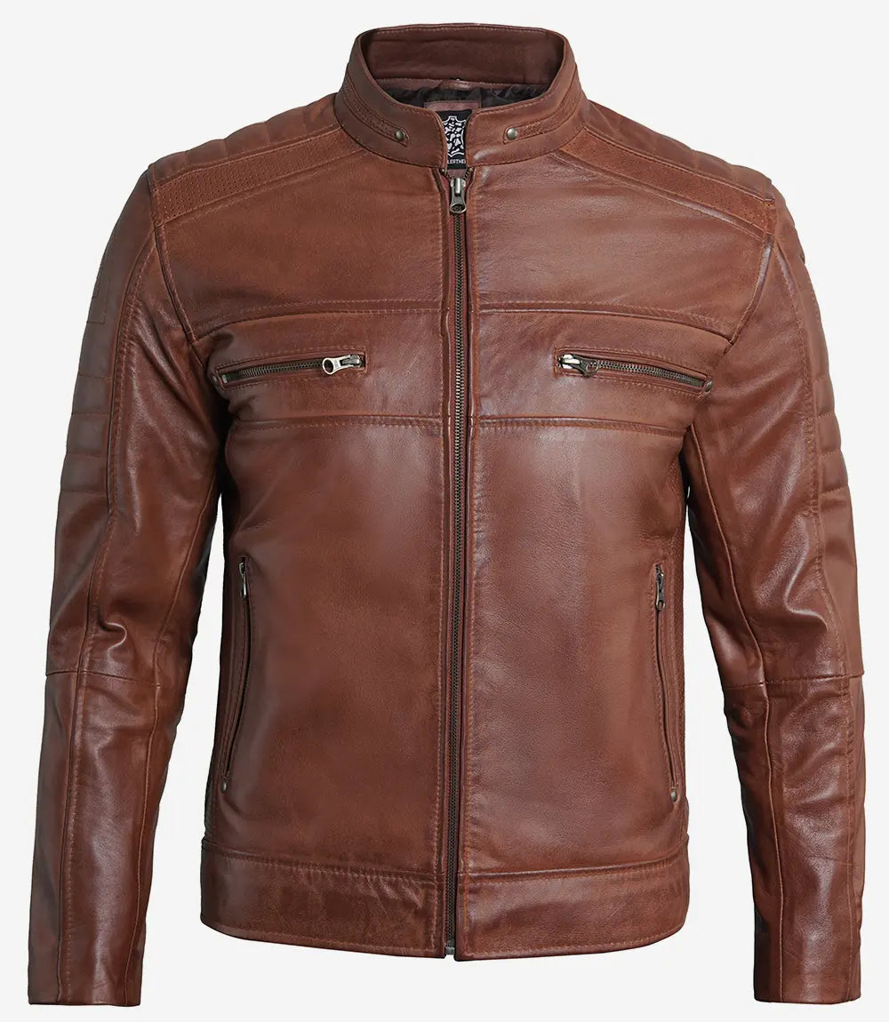 Austin Herren-Lederjacke „Cafe Racer“ in Cognac