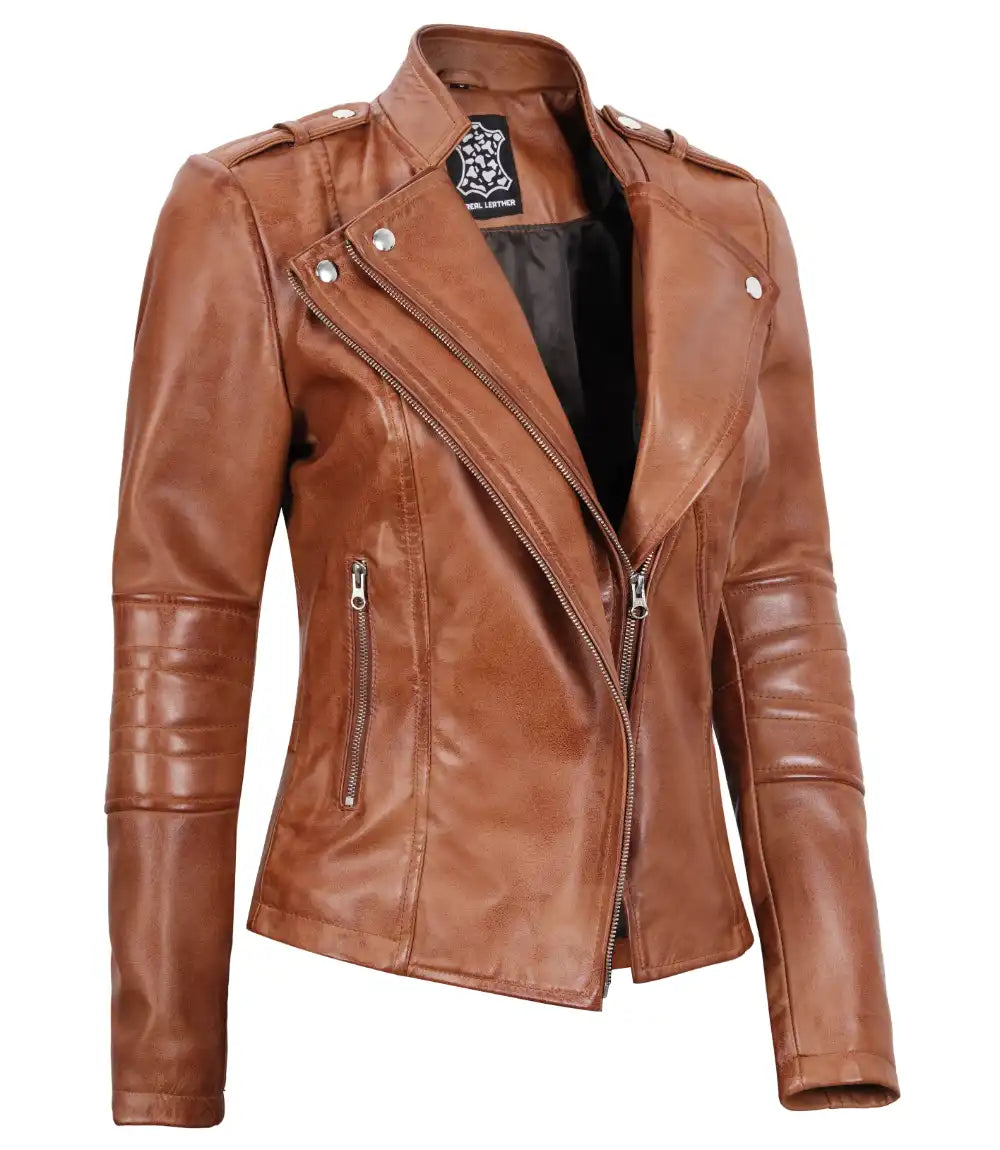 veste en cuir beige pour femme