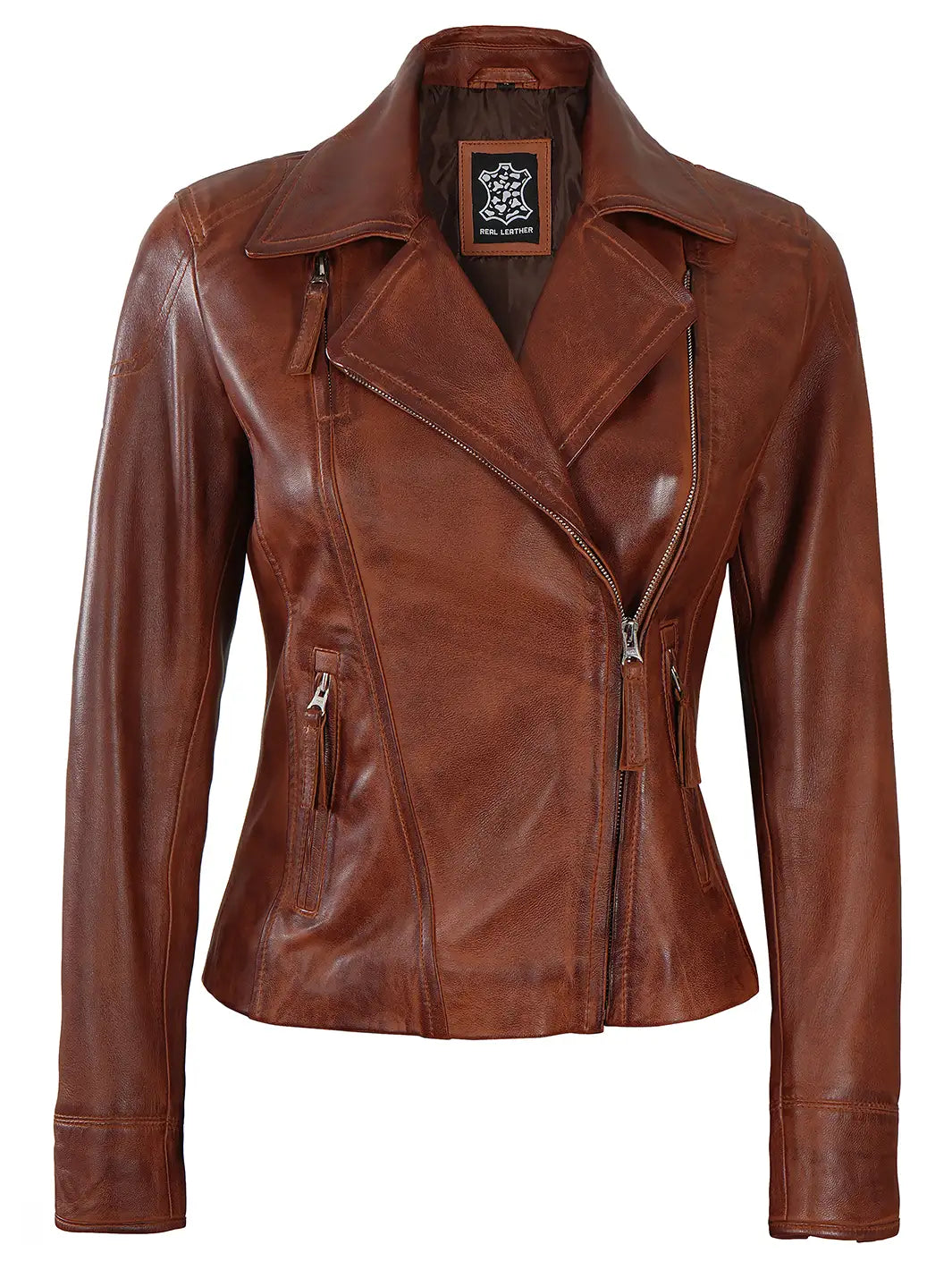 Veste cuir cognac femme