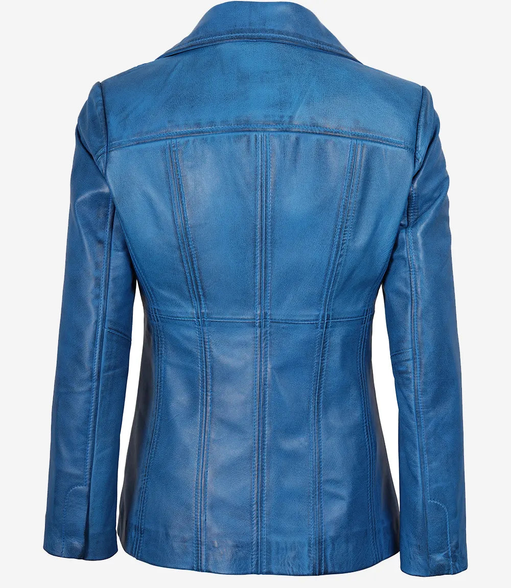 Manteau en cuir bleu pour femme