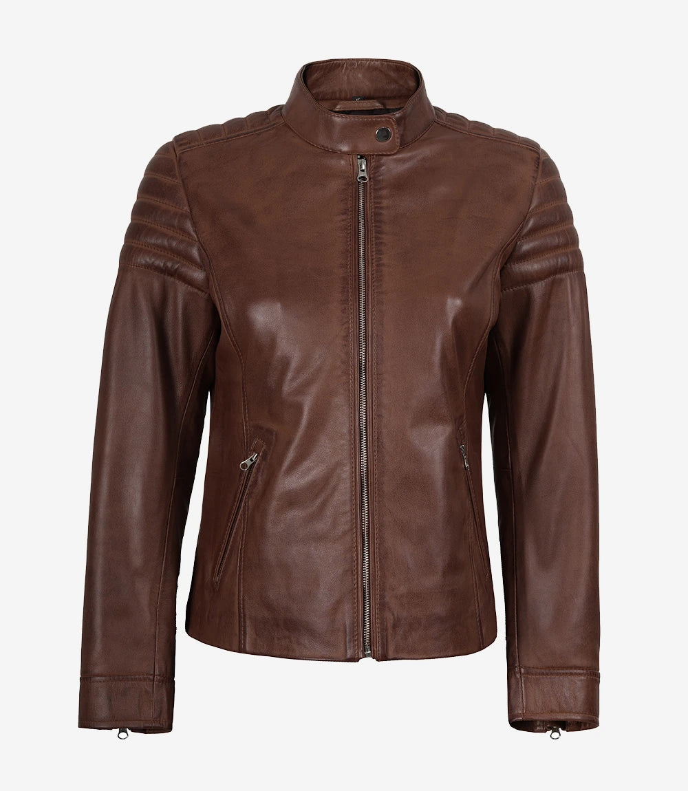 Veste en cuir marron cognac