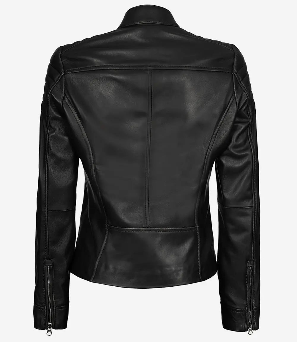 Noire Café Racer blouson en cuir femme