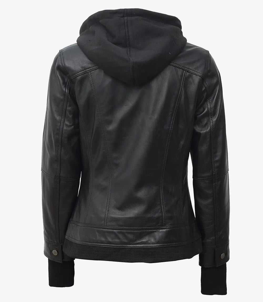 Tralee Schwarze Motorradjacke Lederjacke Damen mit Kapuze
