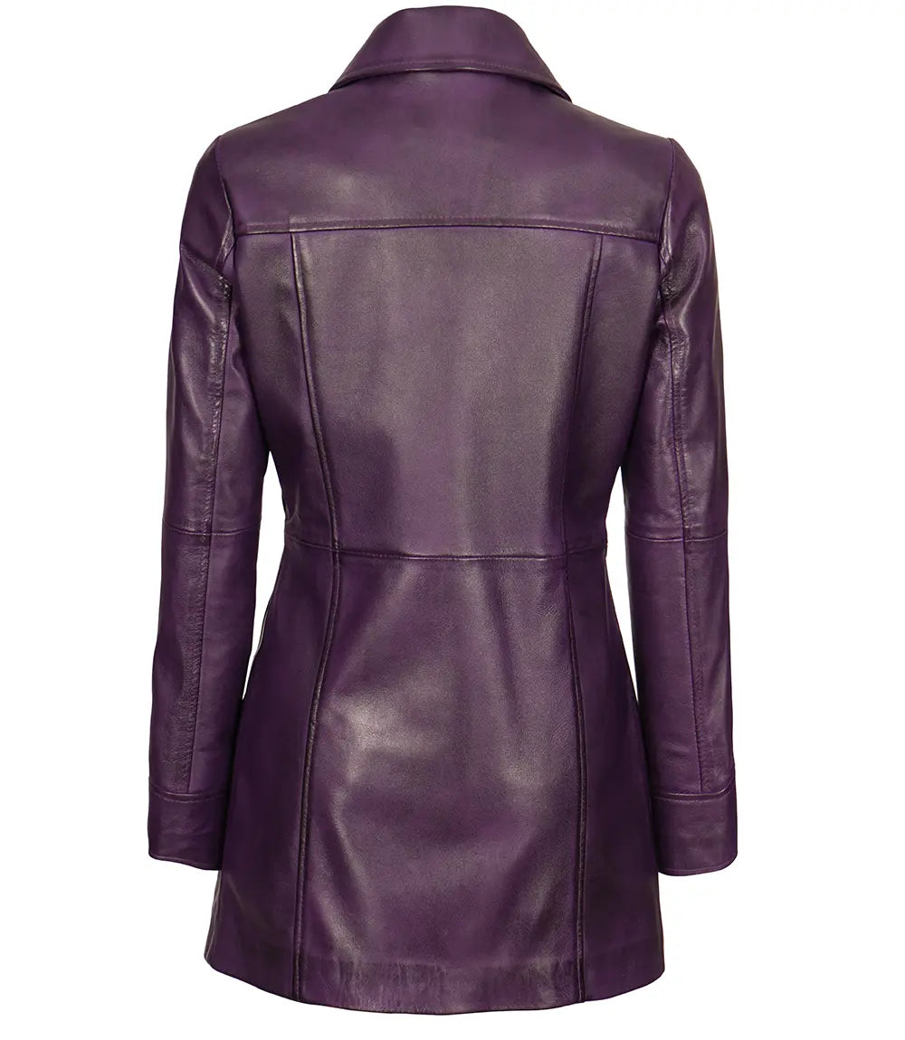 manteau de voiture en cuir violet pour femme