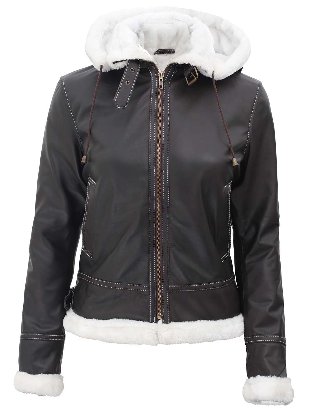 Veste en cuir retourné noir pour femme