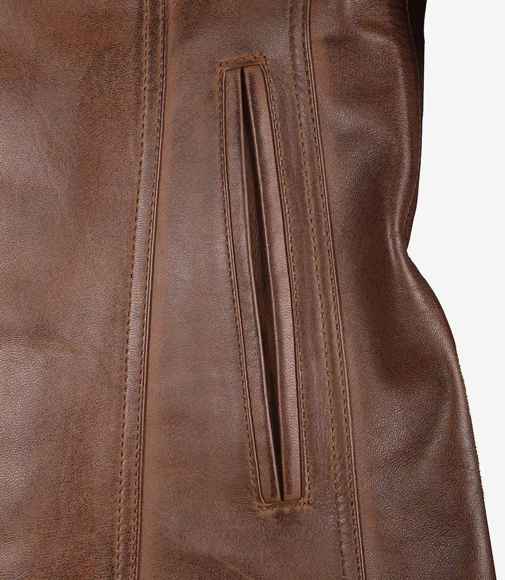 Blazer en cuir cognac pour femme