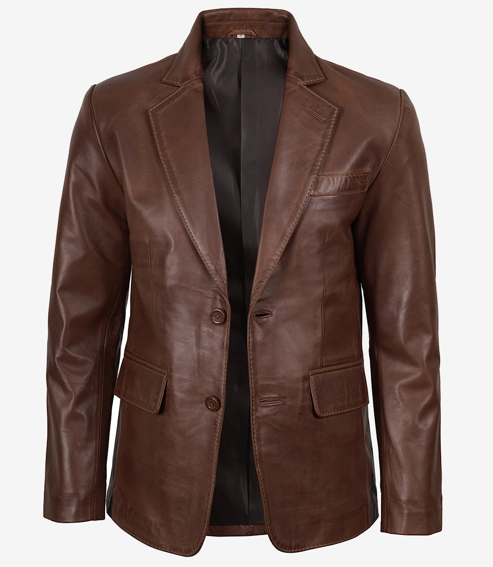 Blazer en cuir marron pour hommes