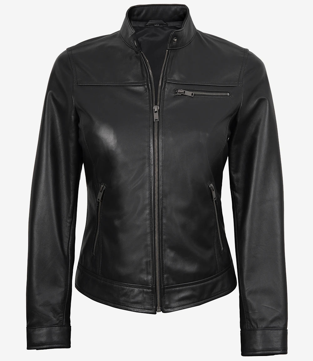 Blouson En Cuir Noir Pour Femme