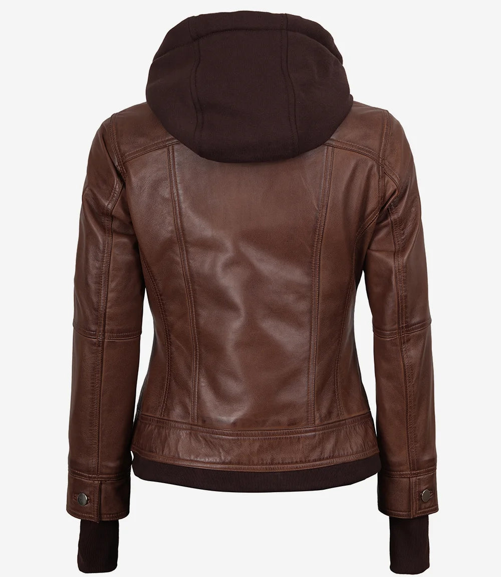 Blouson Bomber En Cuir Femme Capuche Amovible