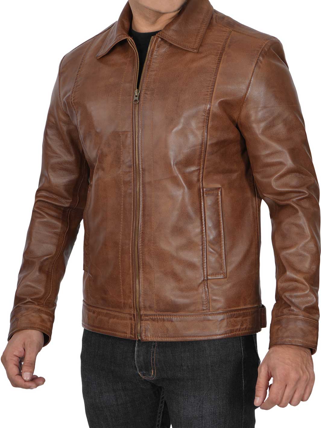 Veste en cuir de motard Cafe Racer pour hommes