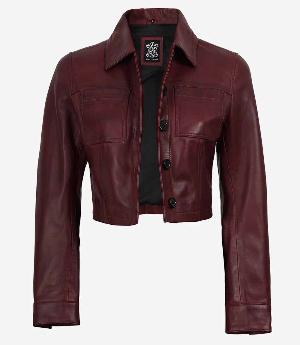 Femme Harrington Courte Veste En Cuir