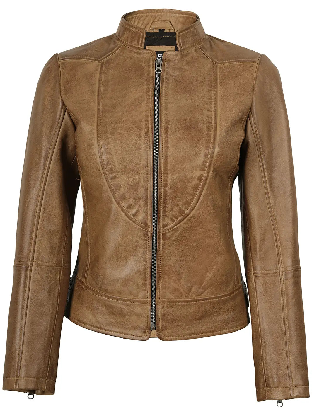 Femme Marron Chameau Veste en Cuir