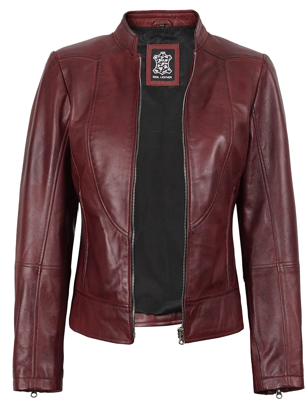 Veste en Cuir Café Racer Bourgogne