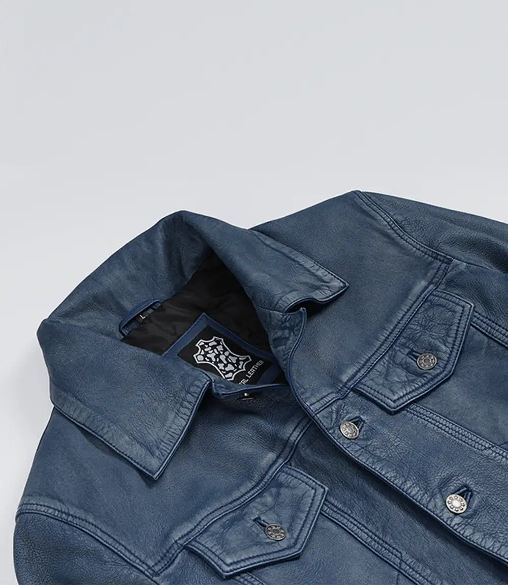 Pour Homme Style Trucker Denim Veste En Cuir