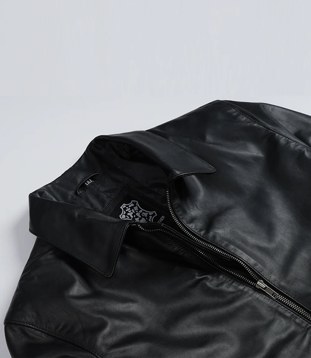 Harrington Pour Homme Noir Vachette Veste En Cuir