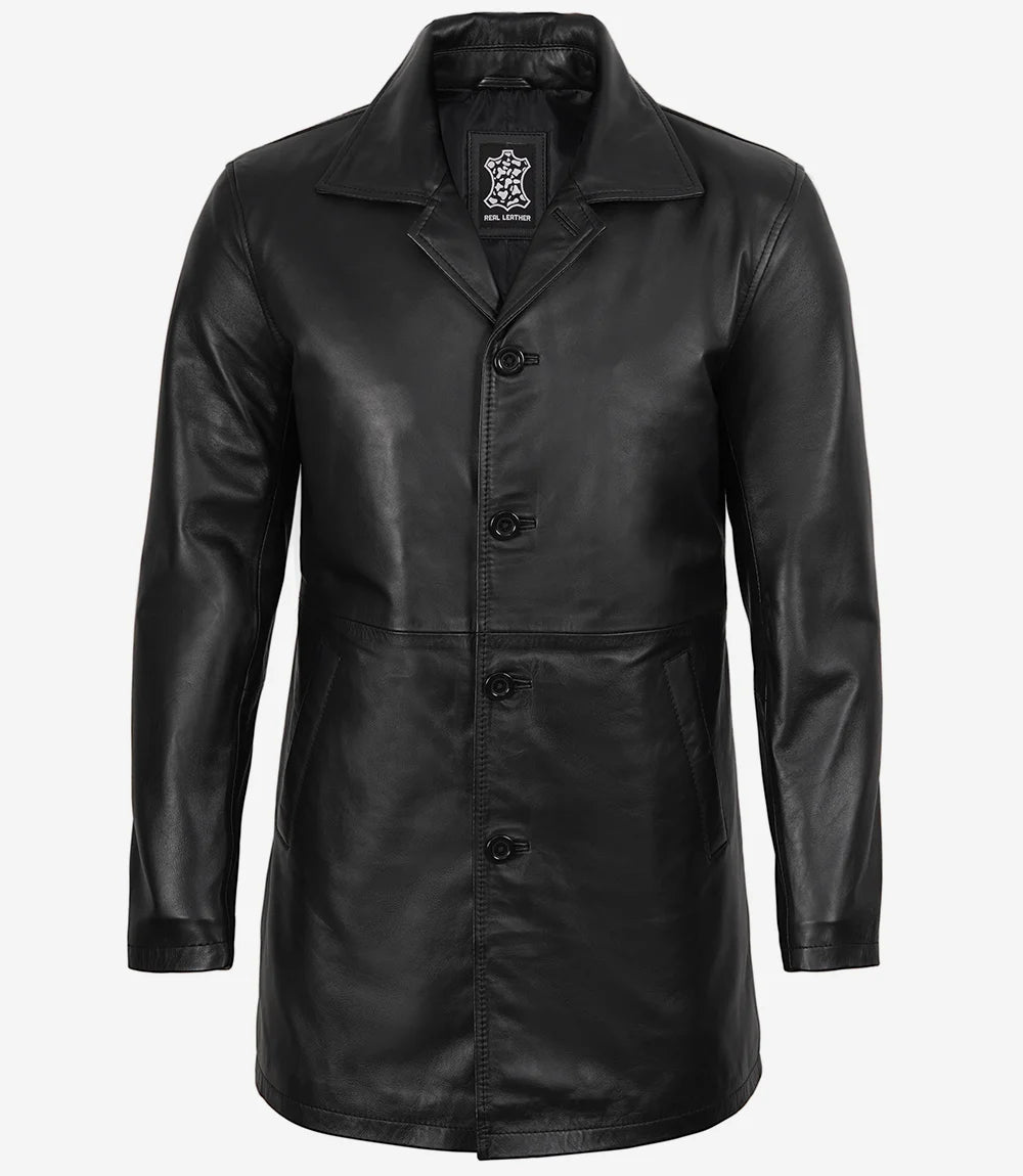 Manteau De Voiture En Cuir Véritable Noir Pour Homme