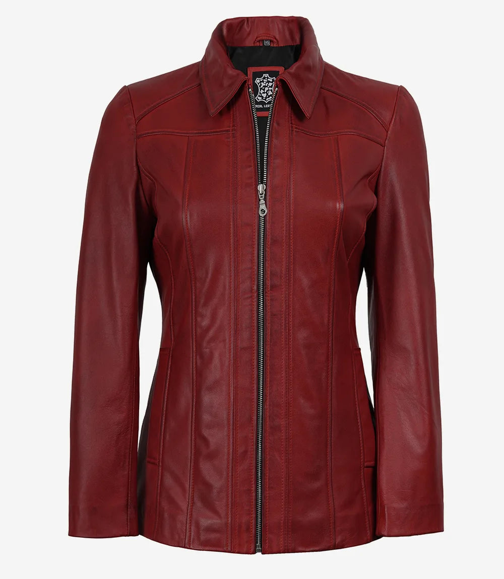 Manteau en Cuir Rouge Femme
