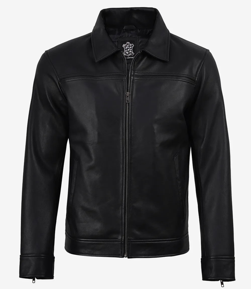 Mark Herren Harrington Schwarze Lammleder Lederjacke