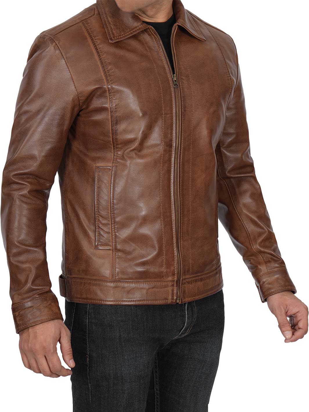 Veste en cuir d'agneau véritable marron pour homme