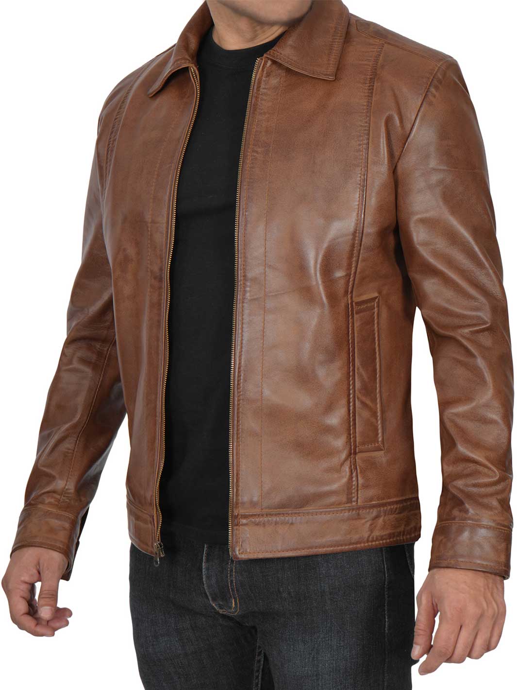 Veste en cuir marron Harington pour homme