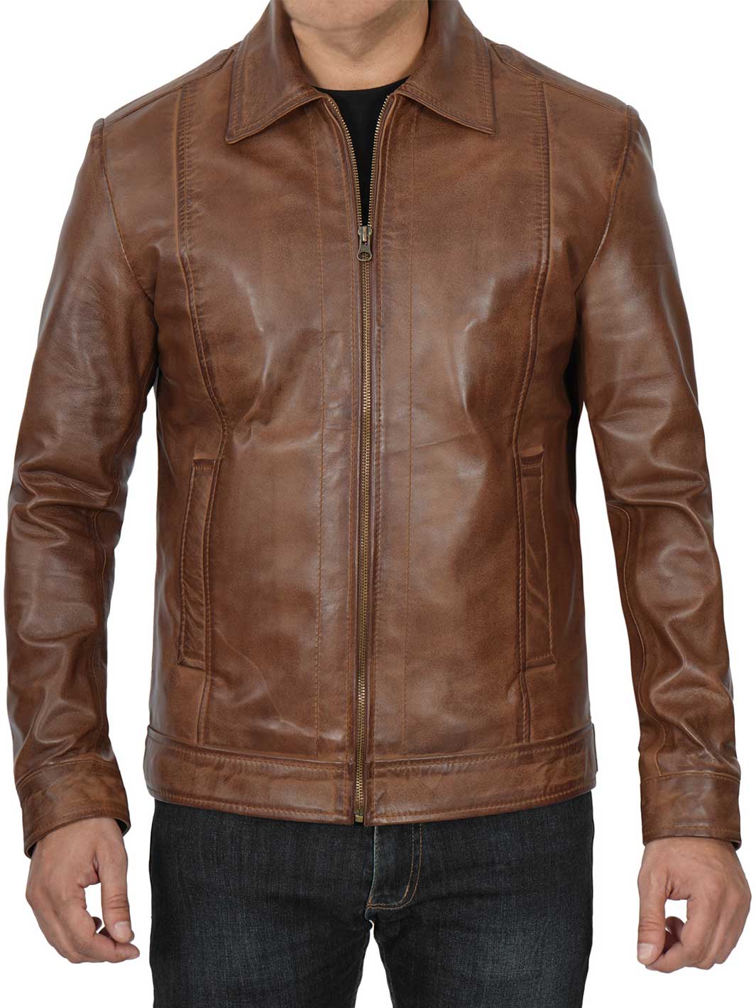 Veste en cuir marron pour homme