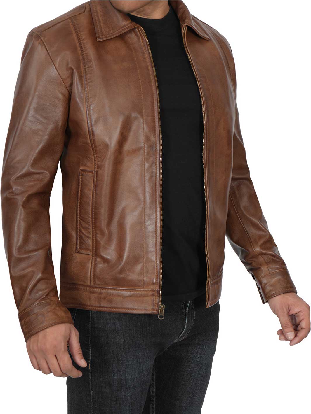 Veste en cuir de motard Cafe Racer pour hommes