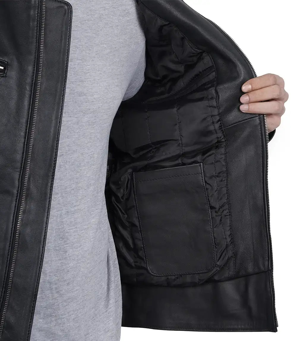 David BeckhamHerren Gesteppte Lederjacke in schwarz