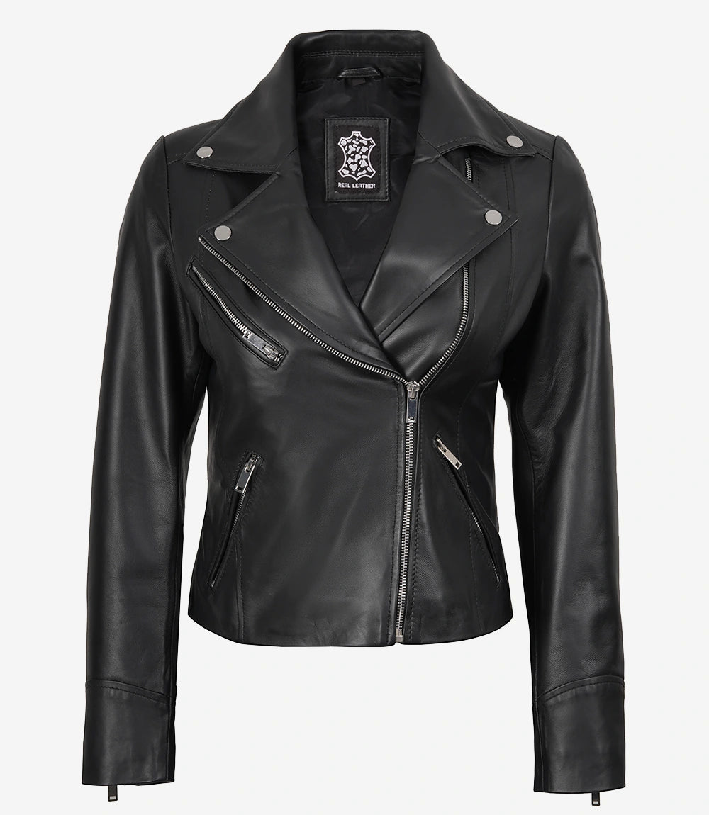 Ninfa Asymétrique Noir Blouson En Cuir Femme