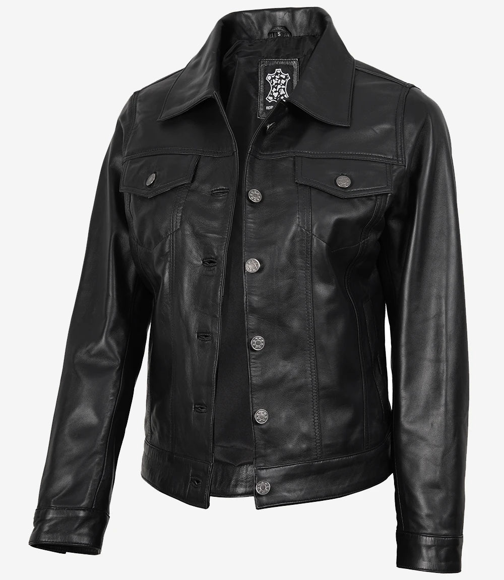 Noire Camionneur Blouson Cuir Femme