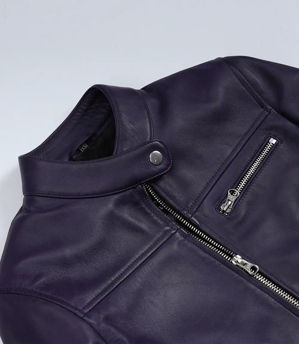 Pour Femme D'agneau Violet Ciré Blouson En Cuir