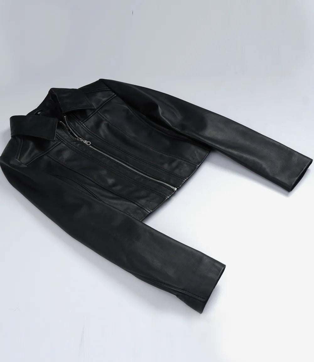 Femme Noir Courte Veste En Cuir