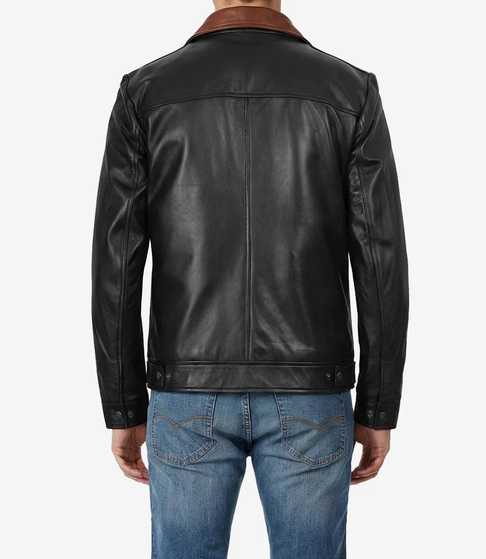 bicolore noire avec col cognac Veste En Cuir