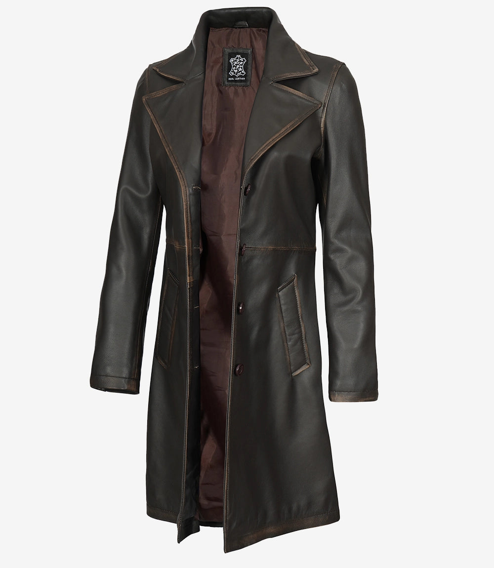 Trench-coat en cuir marron foncé Rub Off